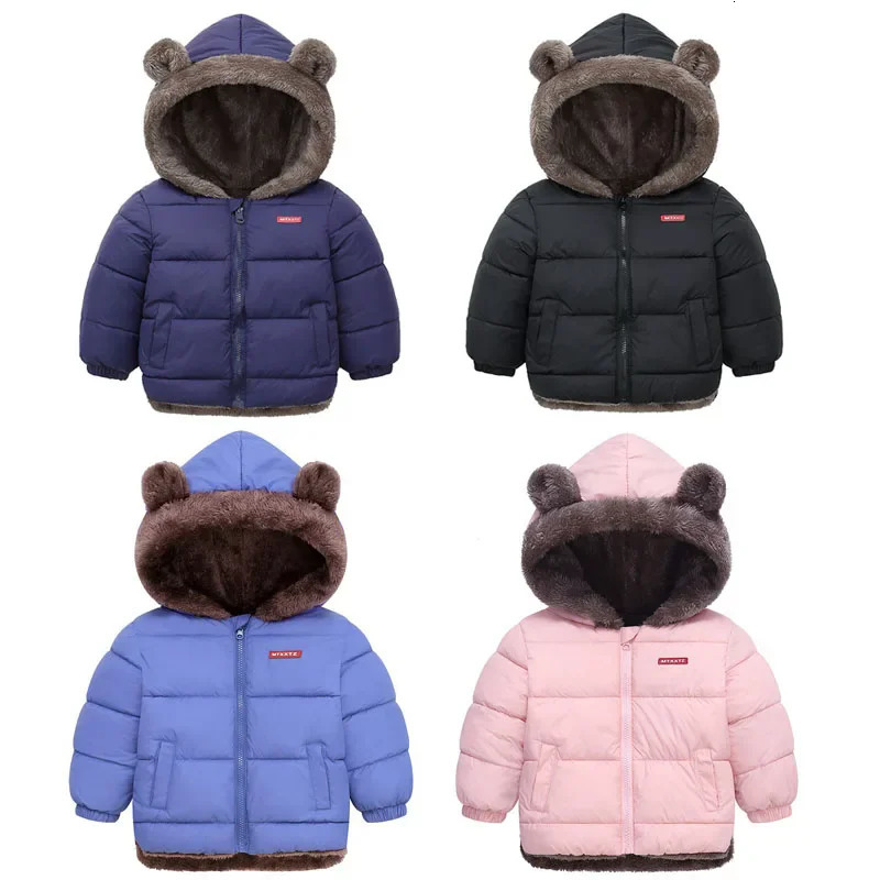 Boys Girls Thick Jackets Winter Kids Padded Fleece Warm Coats Children Hooded Cotton Outerwear Kids Clothes Cashmere Snowsuit 250813