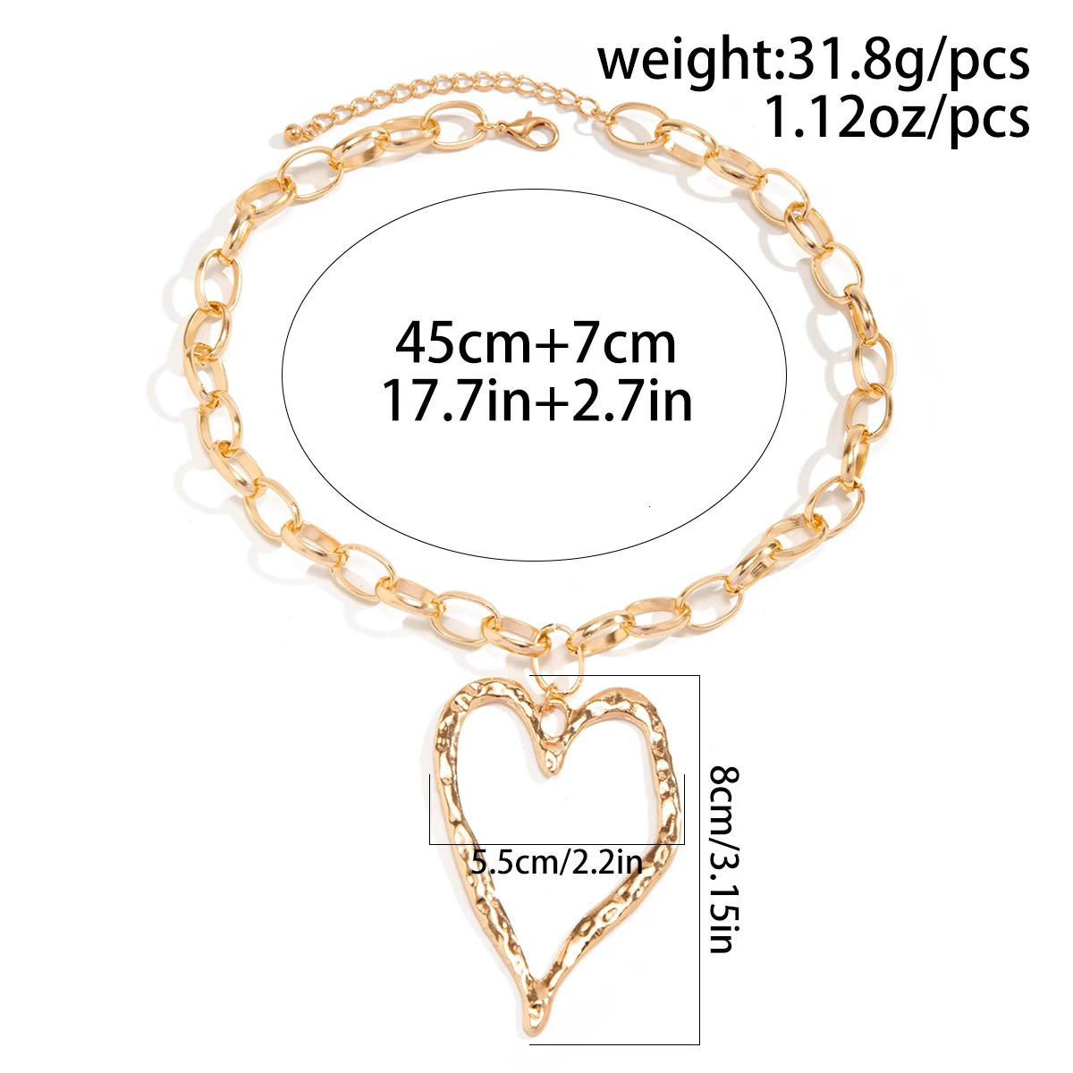 Lacteo Punk Big Heart Ring Pendant Necklace Metal Link Chain Charm Choker Women Party Jewelry On The Neck Unisex Gifts 250812