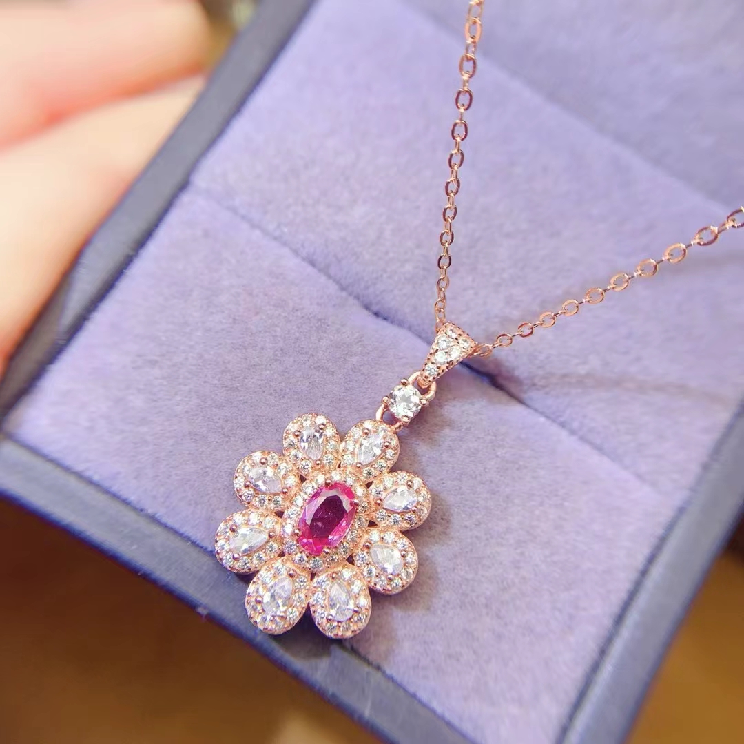 Genuine 925 silver pink sapphire pendant 4mm*6mm 0.5ct natural sapphire necklace pendant for office women