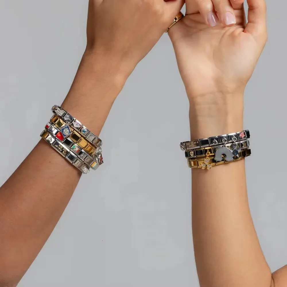 10/20/50/100pcs Italian Charm Stainless Steel 9mm Bracelet Colorful Style for Woman Men Daily GIft DIY Making Jewelry Wholesale 250812