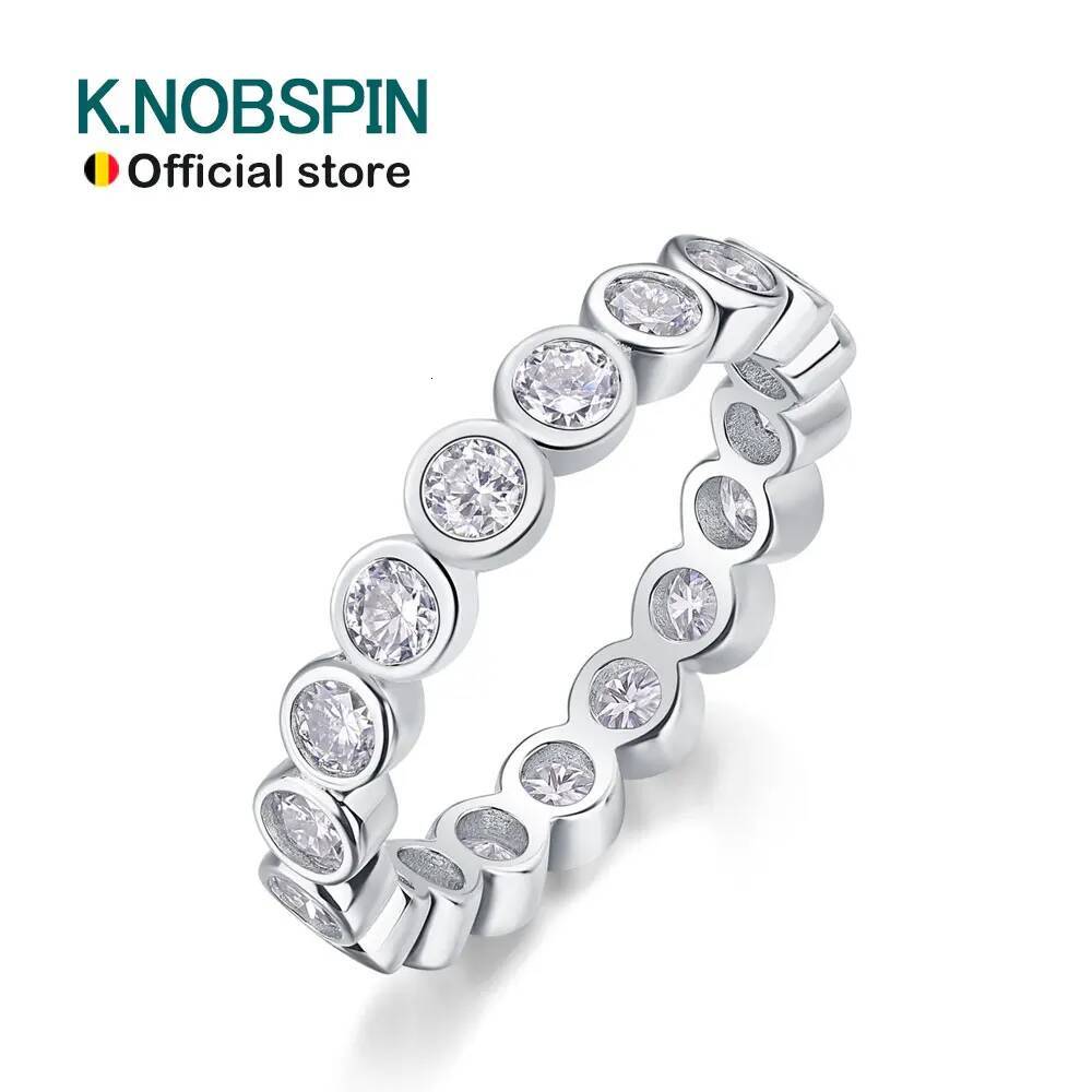 KNOBSPIN 3mm Round Moissanite Ring s925 Sterling Sliver Plated 18k White Gold Fine Jewelry Wedding Engagement Rings For Women