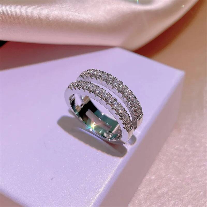 D Color VVS1 Vintage Double Row Moissanite Engagement Rings For Women Real 100% 925 Sterling Silver Rings Band Fine Jewelry Gift