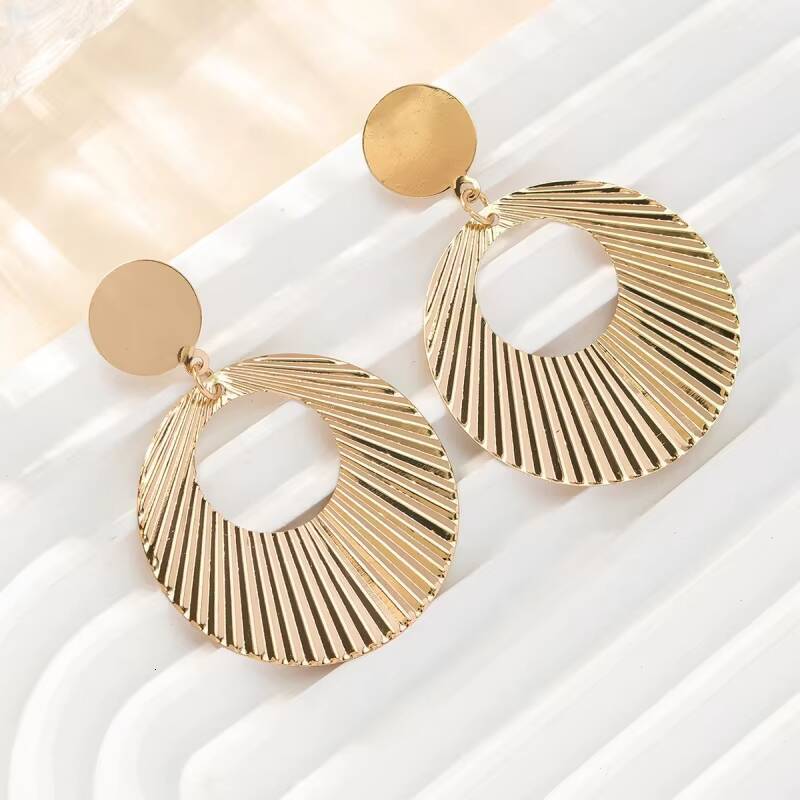 Stainless Steel Personality Exaggerated Threaded Water Drop Hollow Earrings