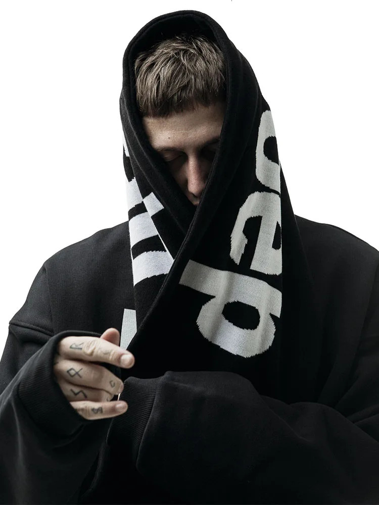 Men Scarf Winter Y2k Streetwear Black Knitted Letter Gothic Shawl Scarves Korean Fashion Hip Hop Vintage Warm Unisex Accessories 250813