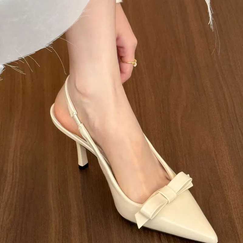 2025 Womens Brand Designer Shoes Fashion Slide Sexy Suspender Shoes Elegant Mules Casual Shoes with Bow Pointed High Heels W250814