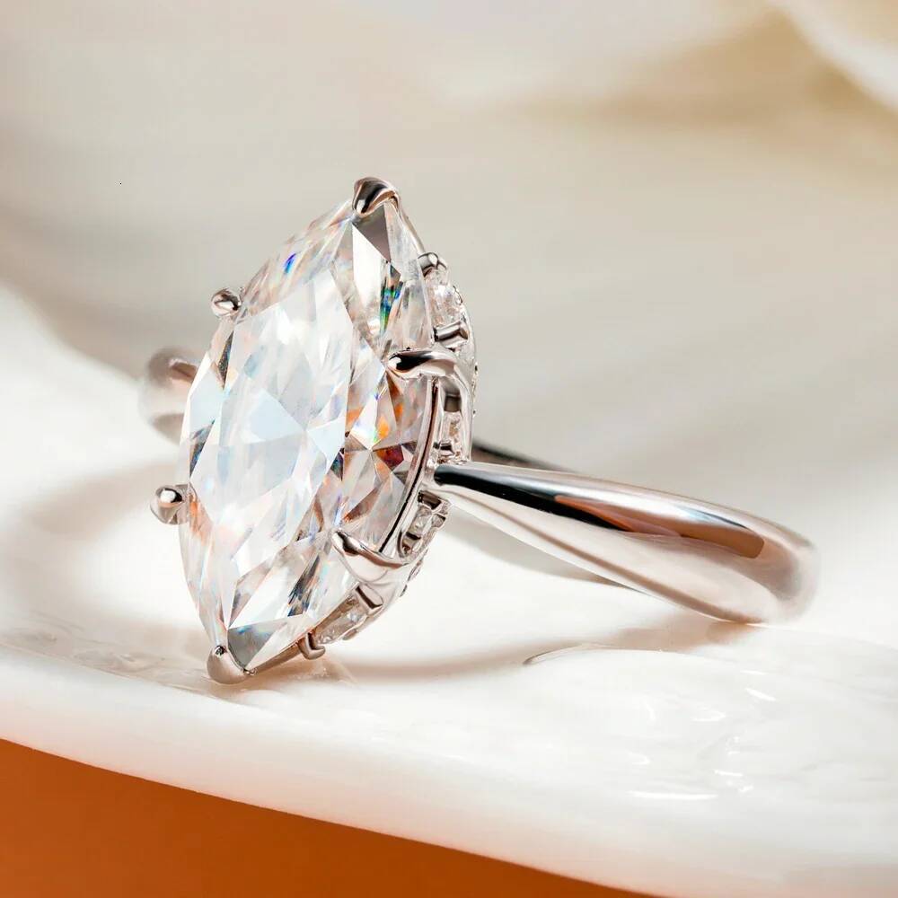 BXINY 3Carats Marquise Cut Moissanite Rings 925 Sterling Silver for Women GRA Certified Diamond Wedding Bands Gifts Fine Jewelry