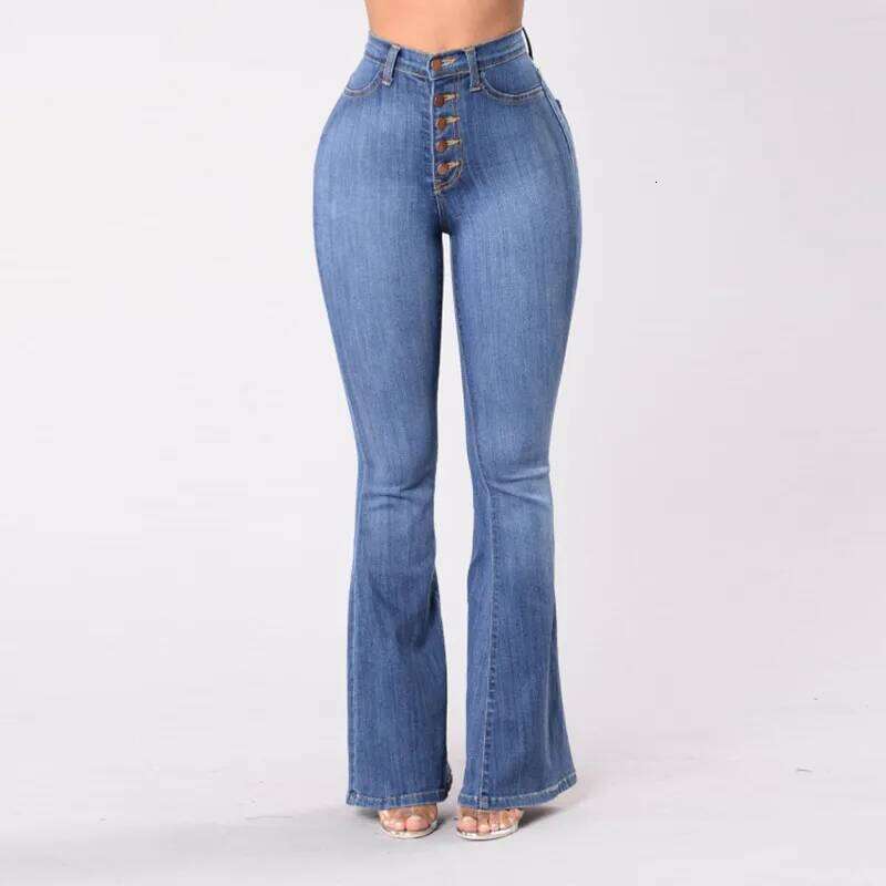 Summer new European American women's jeans slim fit high waisted and perky flared pants