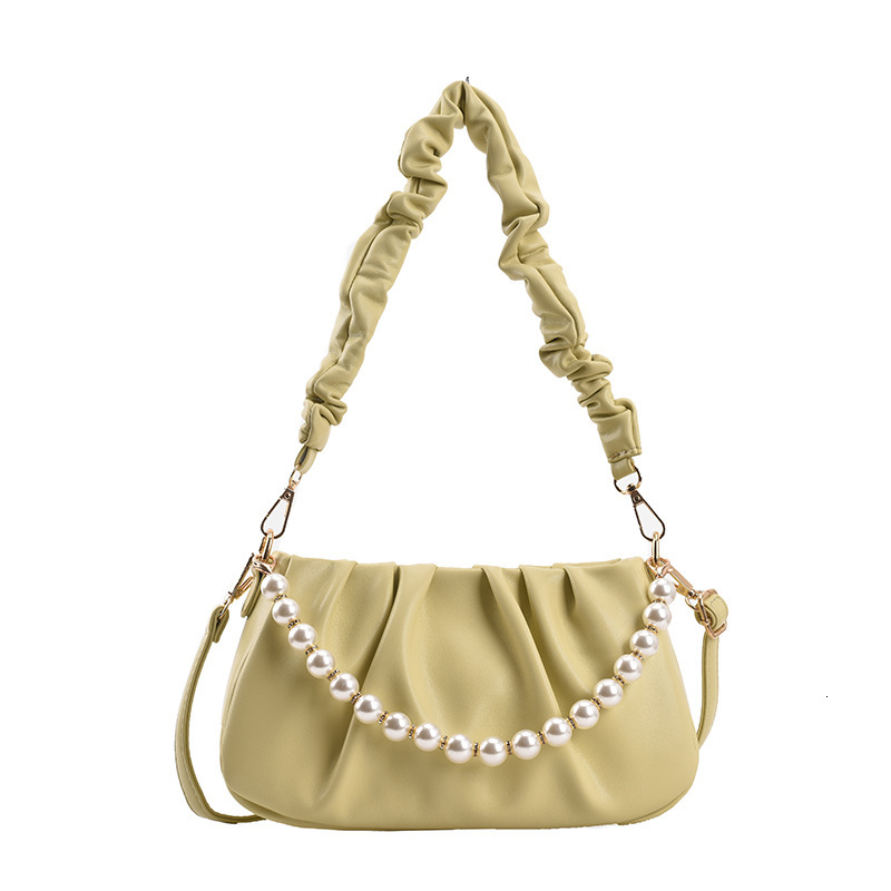 Luxury Brand Designer Bag 2021 New Niche Design Bag For Women, Simple Shoulder Bag With Wrinkled Cloud Design And Pearl Chain Crossbody Bag