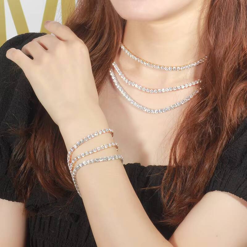 Starsgem 925 Gold Plated Sterling Silver 3mm 4mm 5mm Diamond Necklace Jewelry Gemstone Moissanite Tennis Chain