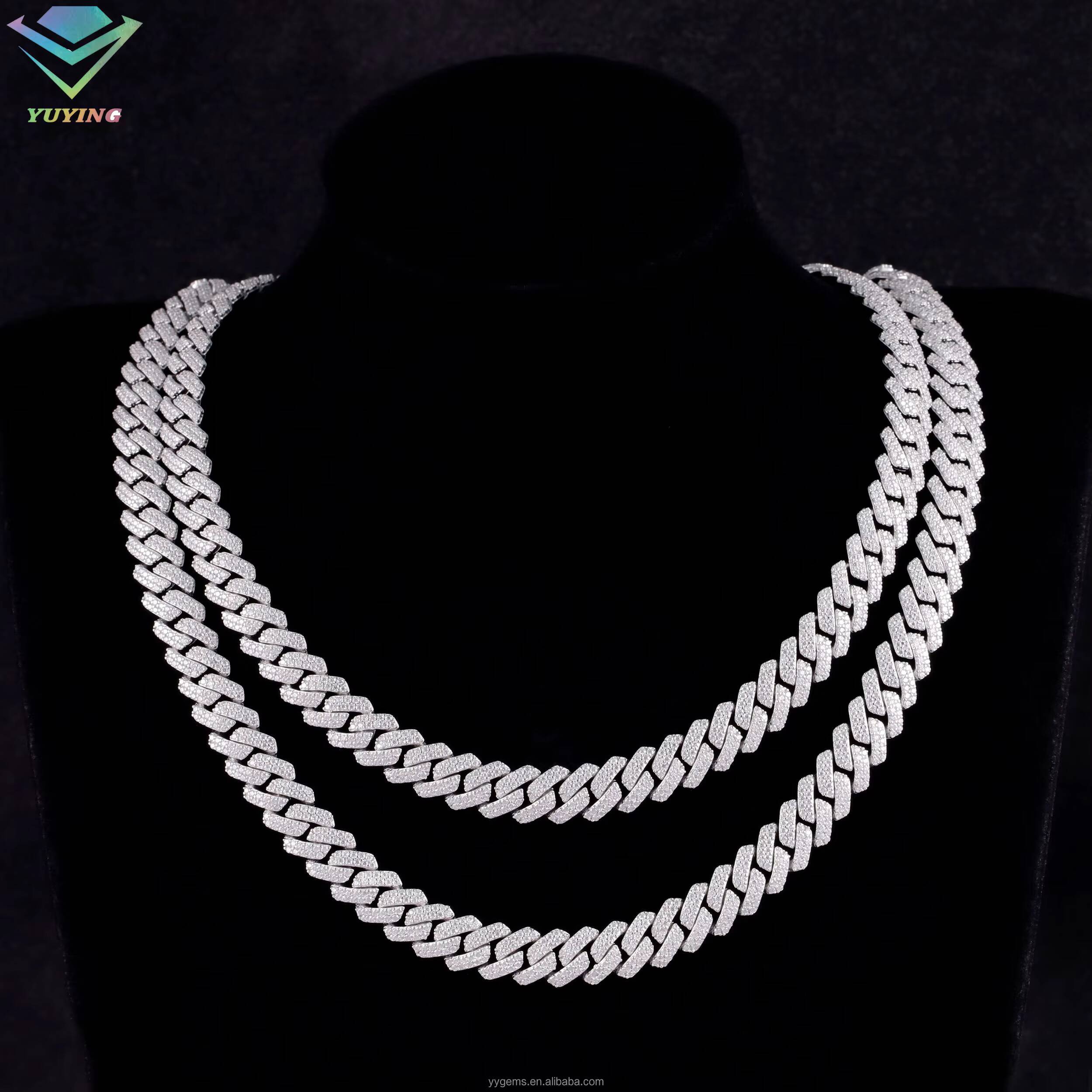Bestest Selling Wholesale Price Sterling Sier Necklace Hand Set VVS Moissanite Gold Plated 10MM Cuban Link Chains