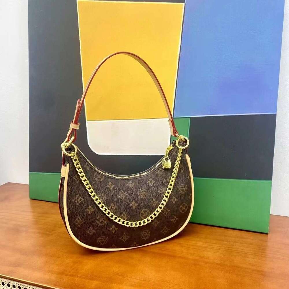 DHessentials Fashion Moon Bag - Stylish Printed Tote with Chain Strap, Retro Korean Shoulder Bag for Women (Brown/Beige)