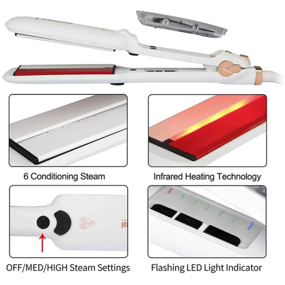 RUCHA Infrared Steam Hair Straightener 2 Inches Wide Plate Hair Salon Ironing Styler Ceramic Tourmaline Flat Iron W250814