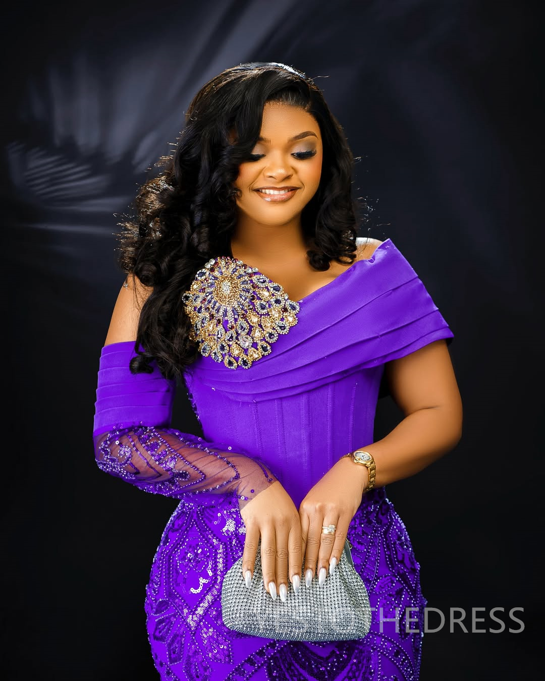 2025 Mermaid Plus Size Purple Prom Dresses For Black Women Aso Ebi Illusion Sheer Neck Long Sleeves Lace Flora Beaded Birthday Dress Second Reception 