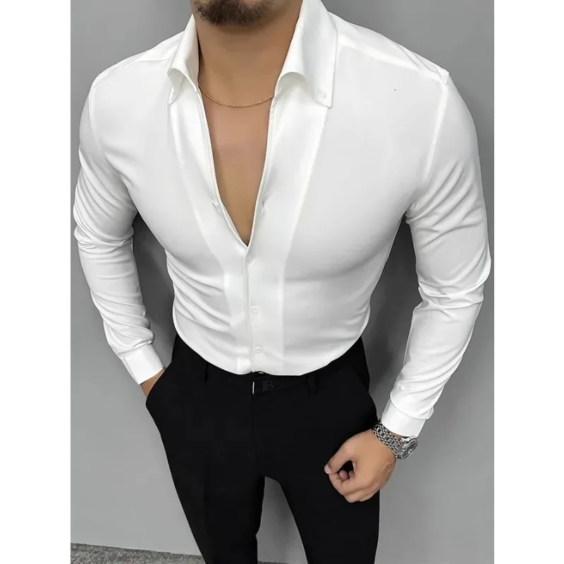 4 Colors Mens Shirt Solid Color Versatile Casual Lapel Breathable Skin friendly Mens Shirt European Size 250813
