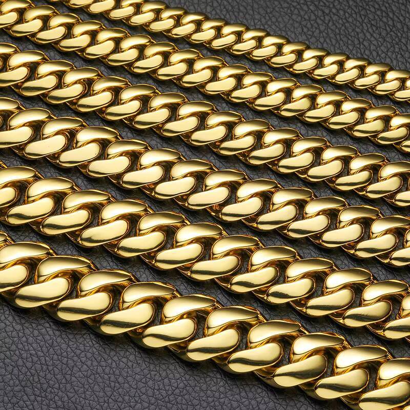 Cadena Cubana Para Hombres Hiphop Jewelry 10mm 12mm Real Gold Plated Heavy Solid Miami Cuban Link Chain Necklace