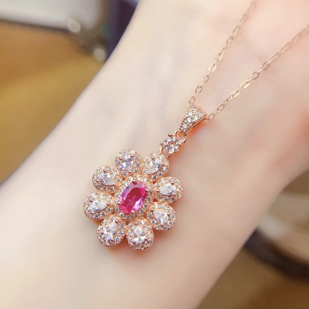 Genuine 925 silver pink sapphire pendant 4mm*6mm 0.5ct natural sapphire necklace pendant for office women