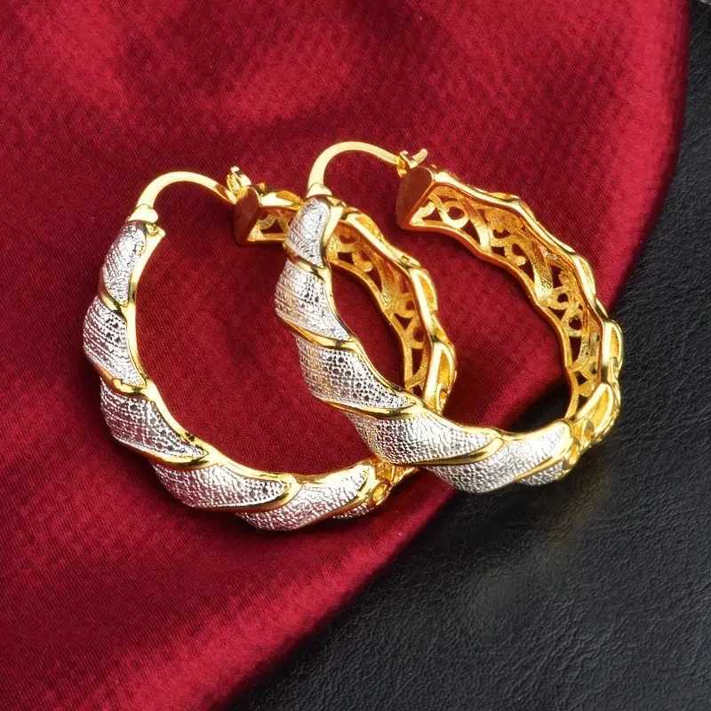Shine Gold Color Women Earrings Fashion Die Cast Twisted Pattern Hoop Earrings for Women Engagement Wedding Jewelry Gift XJ250814