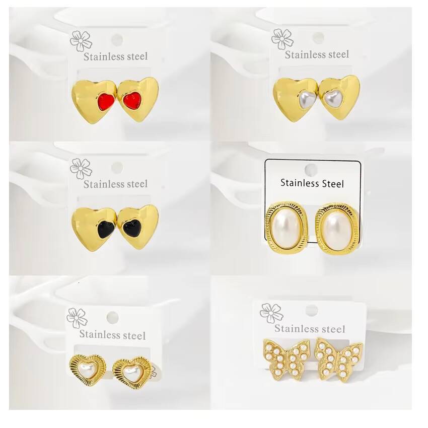 Luxurious Gold Fashion Studs Exaggerated Personality Brass Gold-Plated Old Love Red Heart Earrings