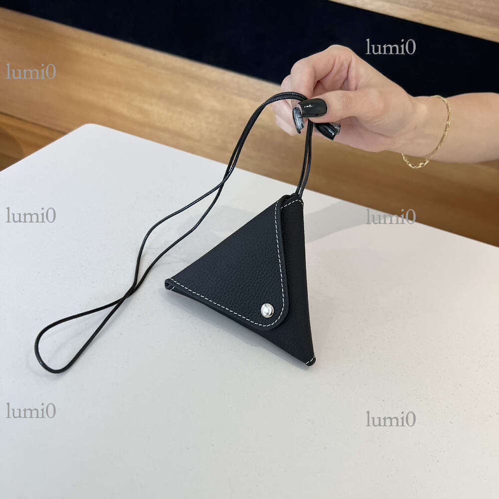 Coin Purse Top Layer Cowhide Triangle Earphone Storage Pouch Car Key Accessories Neck Bag