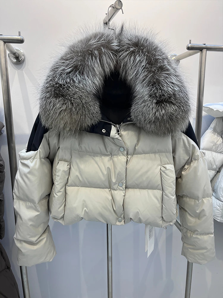 Winter Warm Womens Coat Thick Goose Down Jacket With Silver Fox Fur Collar Jacket Female Outdoor Streetwear 250811
