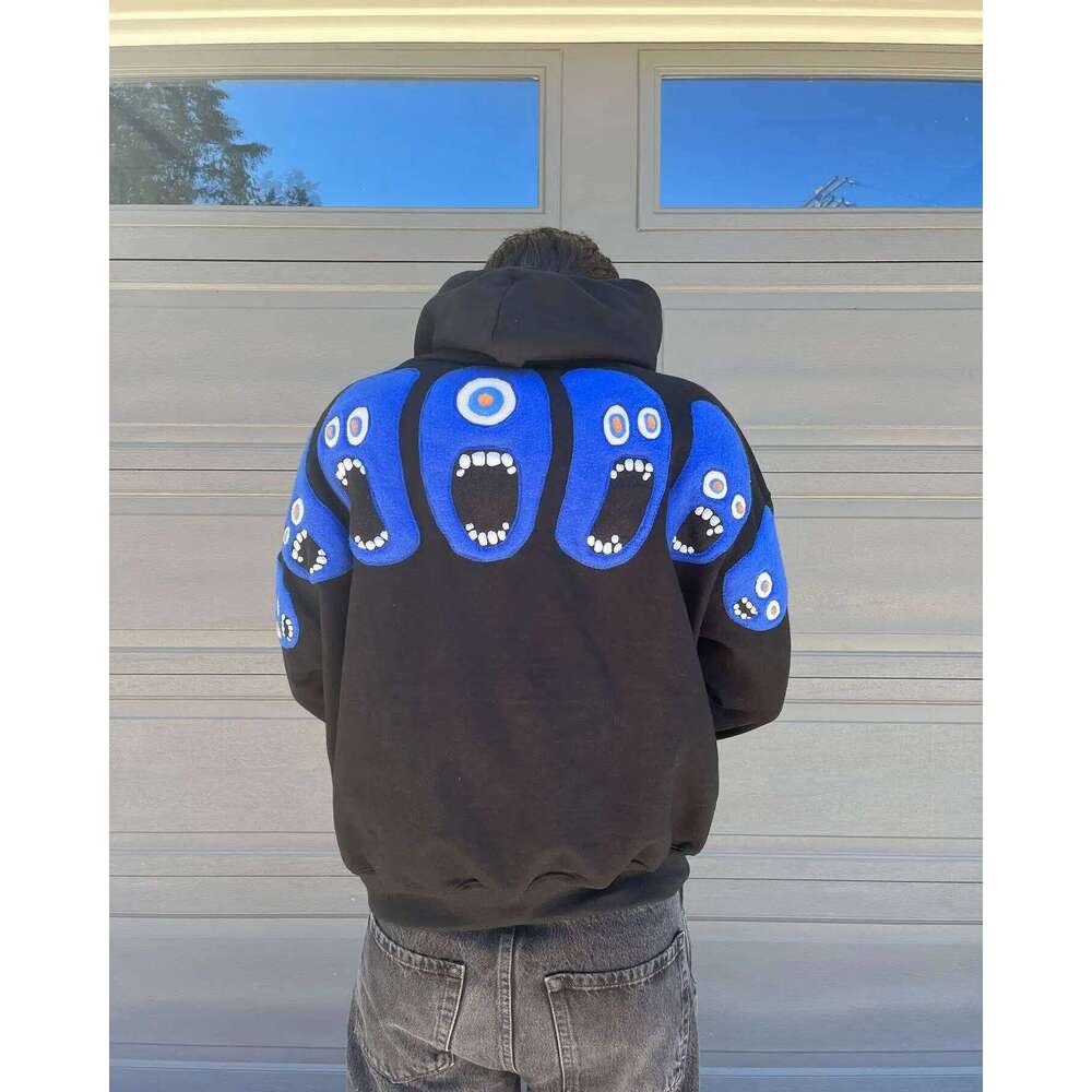 Y2k Hip Hop Funny Personality Pattern Embroidery Hoodie Oversized Loose Cartoon Knit Hoodies Men Street Sweatshirt Pullover