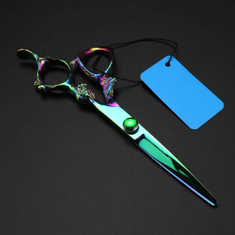 Customize JP 440c steel 6 green dragon hair scissors haircut thinning barber makas cutting shears Hairdressing scissors 250812