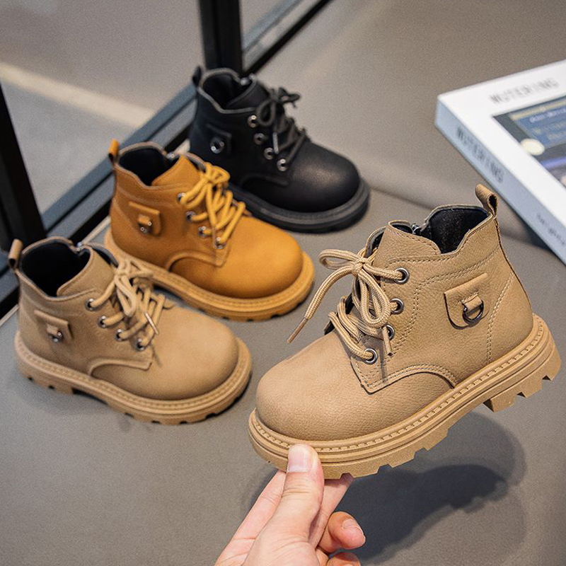 Kids Leather Boots Boys With Flat Heel And Low Cut Anti Slip Side Zipper Toddler Winter Kidsnest Outdoor Child Fashion Boots Sizes US5.5C-US1Y