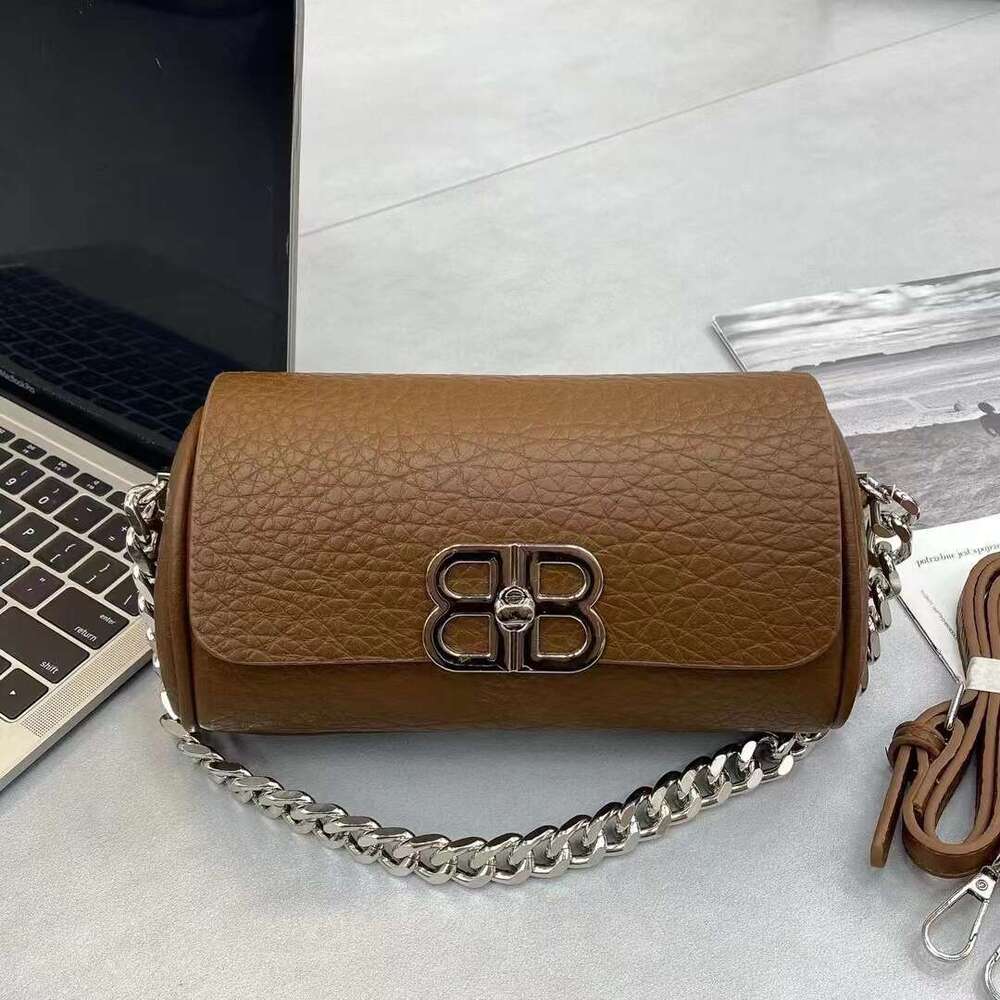 DHessentials Vintage Pillow Bag - Trendy Cylinder Crossbody Purse with Chain Strap, Stylish Underarm Bag for Women (Black/Taupe)