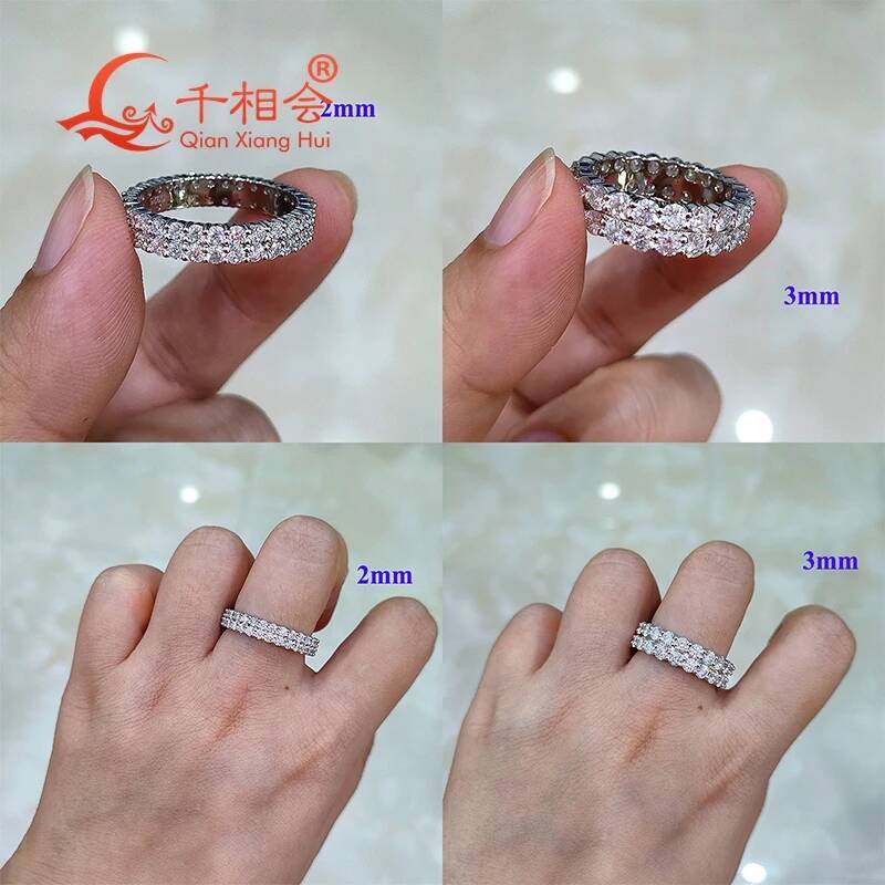 Double Eternity Band Ring S925 Sterling Silver 2mm/3mm round D VVS White Moissanite Jewelry Rings for Engagement Wedding Gift