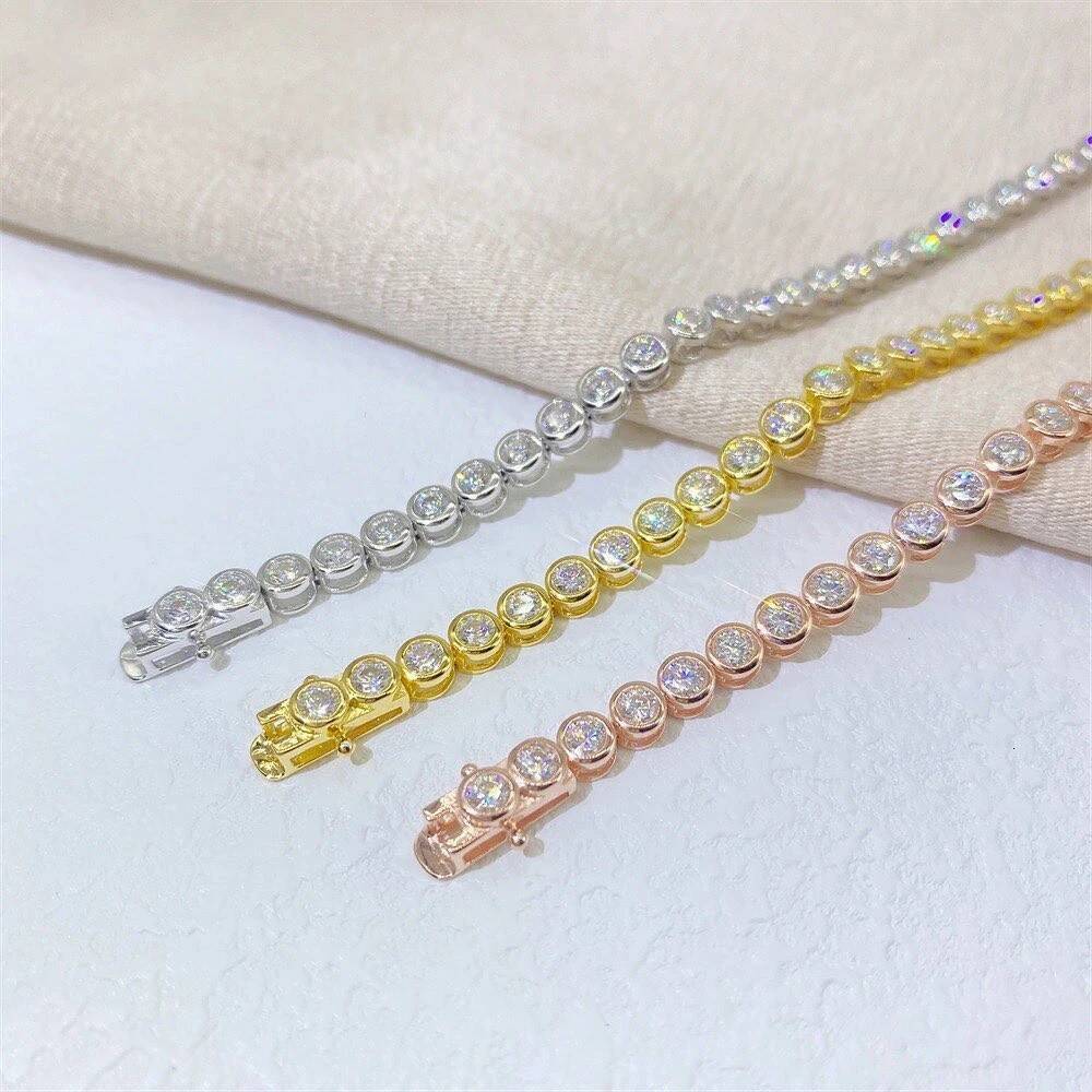 BXINY 2/3mm Moissanite Tennis Bracelet S925 Silver 18K Gold Plate Round Bubble Diamond Hand Chain for Women Men Jewelry with GRA