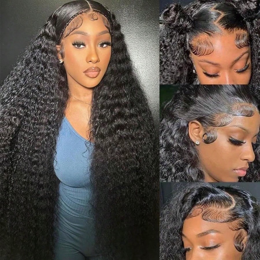 22 Inch Deep Wave Lace Front Wigs Human Hair 180% Density 13x4 HD Transparent Glueless Pre Plucked Curly Wig Wet and Wavy Wig Synthetic for Wemon