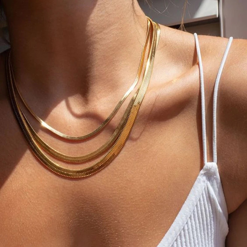 Classic Unisex Flat Snake Chain Choker Necklace For Women Stainless Steel Herringbone Gold Silver Color Fashion Jewelry Gift 250811