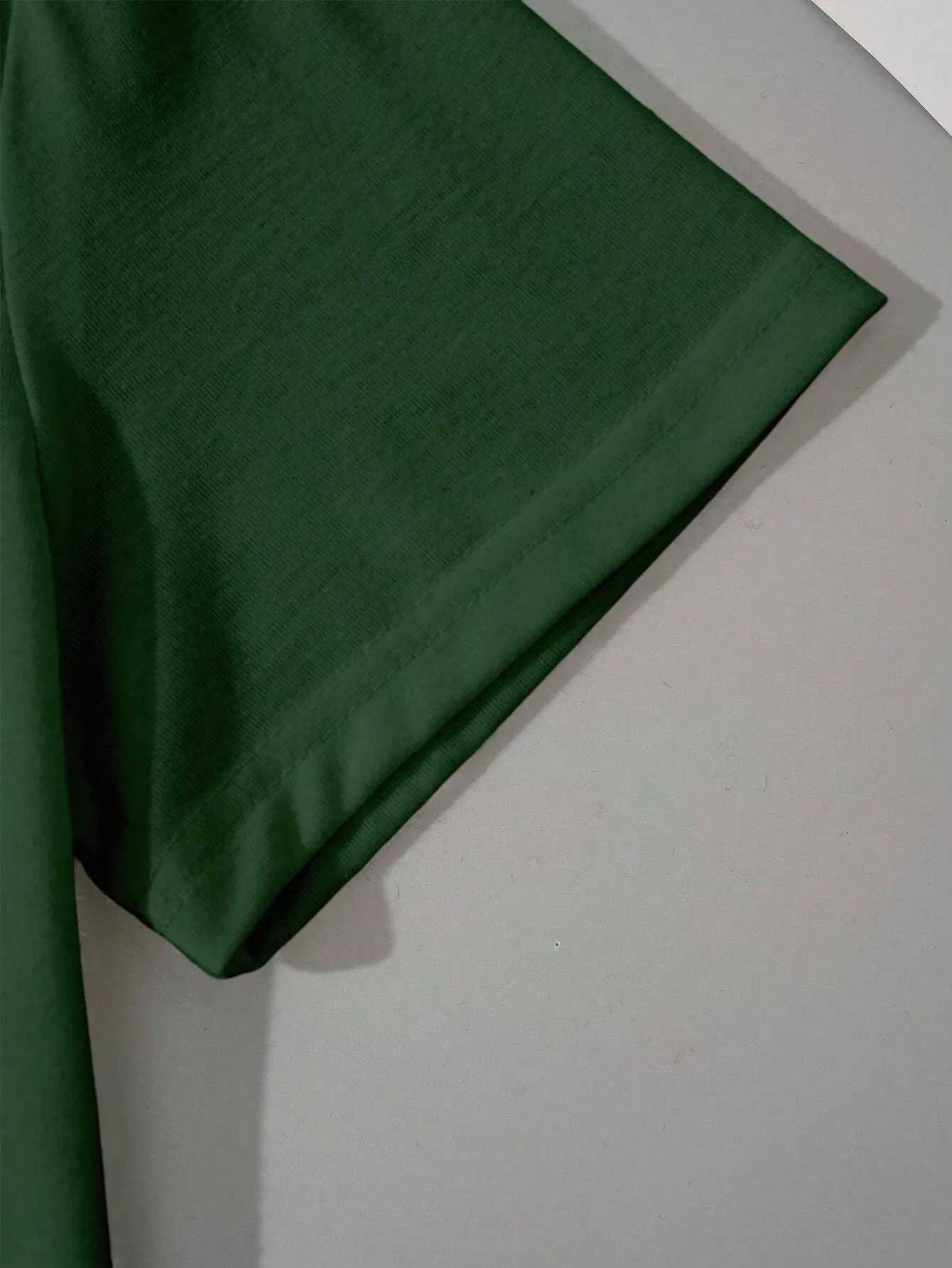 2024 New Summer Womens Fashion Simple Green Solid Color Casual Slim Fit Short Sleeve Round Neck Mini Dress XJ250814