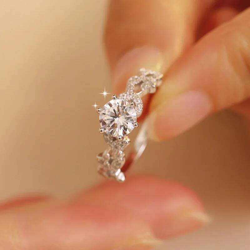 NKHOG Real S925 Silver 1ct Moissanite Ring Women Pass Diamond Test Plated 18K White Gold Band Engagement Wedding Rings Jewelry