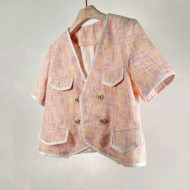 Summer Autumn French Design Textured Elegance Style Thin Coat Women Short Fashionable Chic Tweed Blazer