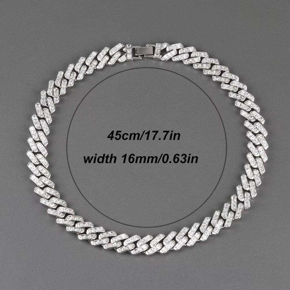 Men's 14mm Rhinestone Hip Hop Jewelry Iced Zircon Sier Plated Miami Cuban Chain Necklace