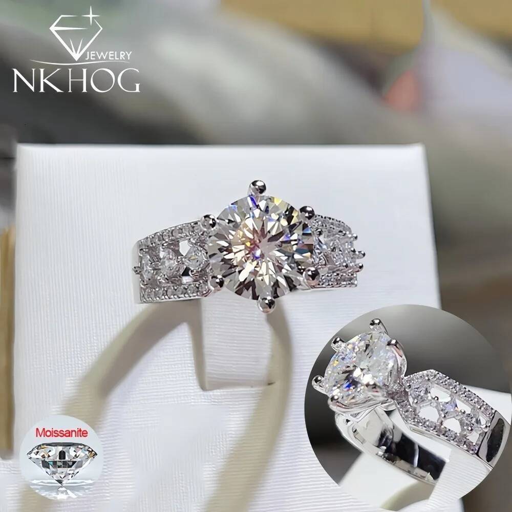 NKHOG 3CT GRA Certified Moissanite Rings Women S925 Silver Luxury Diamond Wedding Party Band 18K Plated Fine Jewelry Wholesale