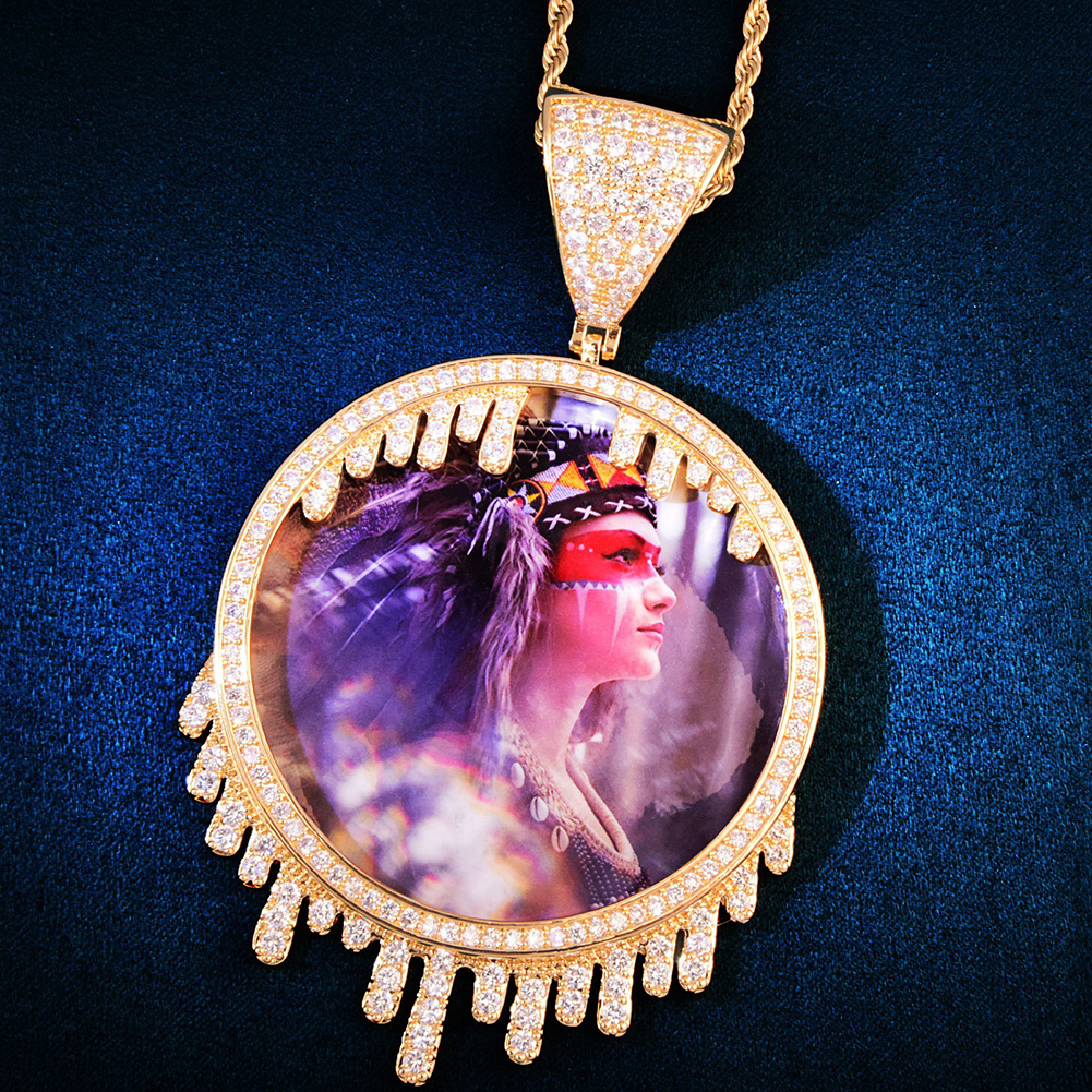 Custom Solid Waterdrop Photo Pendant Necklace Memorial Frame Family Jewelry Gift