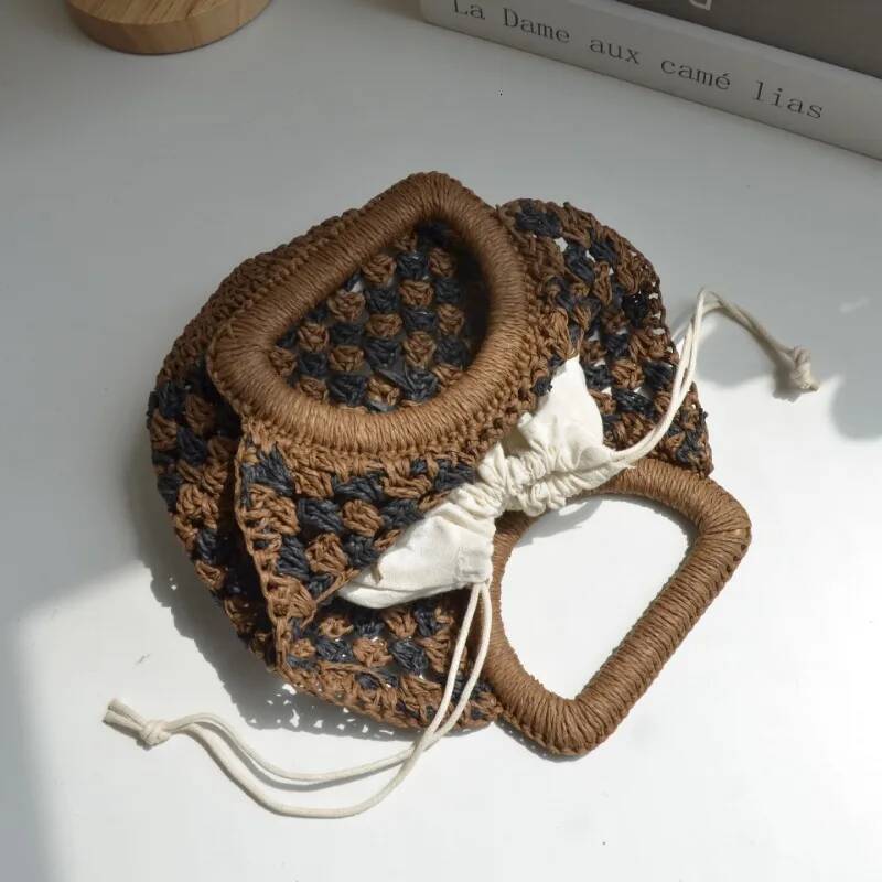 New Niche Design Retro Paper Rope Crochet Women's Straw Bag Bohemian Handmade Woven Tote Summer Beach Vacation Handbag Female high-quality