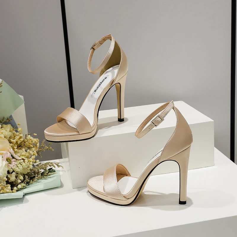 2025 Office Round Toe 11cm High Quality Womens Sandals Summer Shoes SILK Leather Platform High Heels Back Strap Leisure Shoes W250814