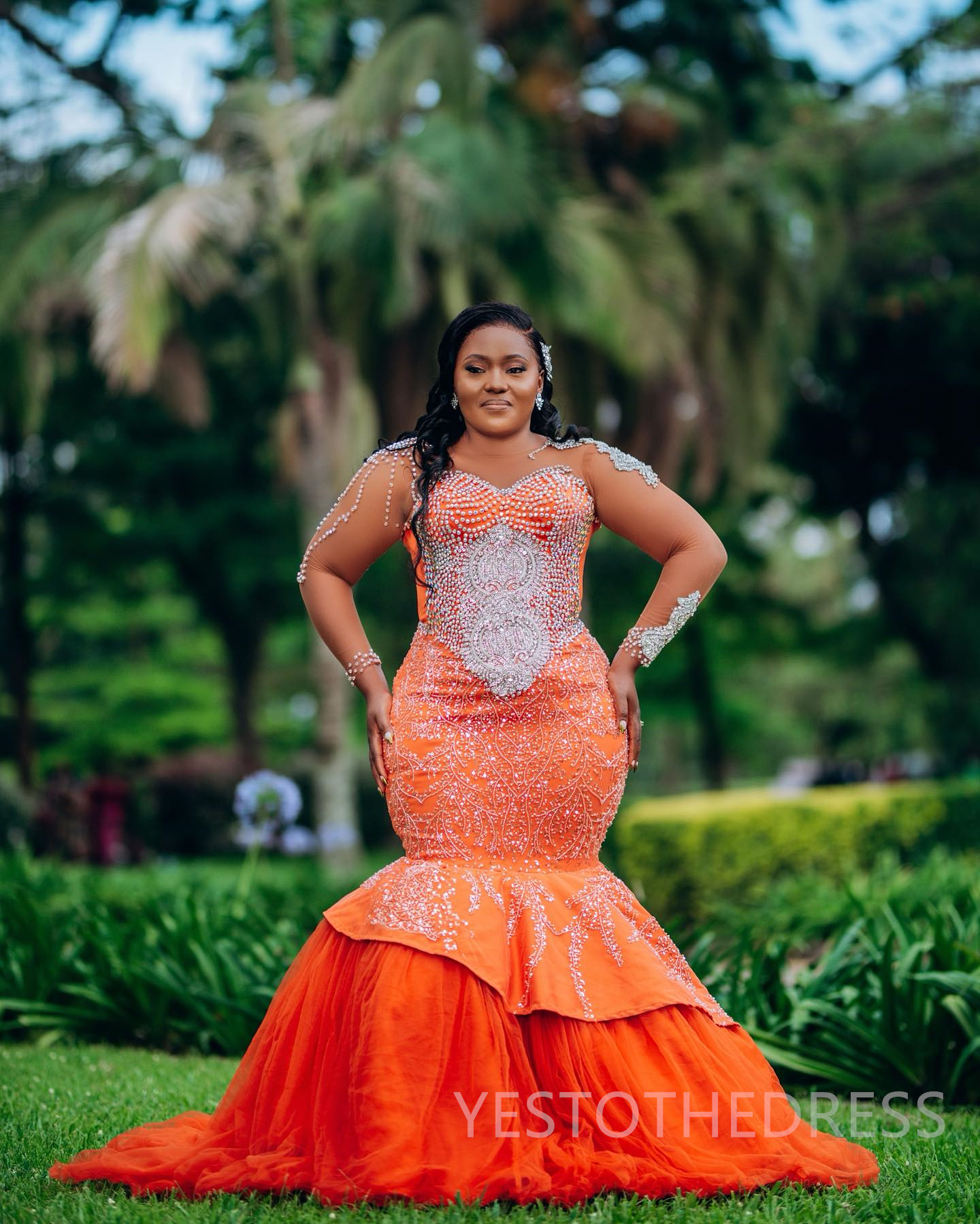 Plus Size Orange Prom Dress 2025 Evening Dresses For Special Occasions Sheer Neck Beaded Lace Crystals Tiered Tulle Birthday Dress Second Reception Go