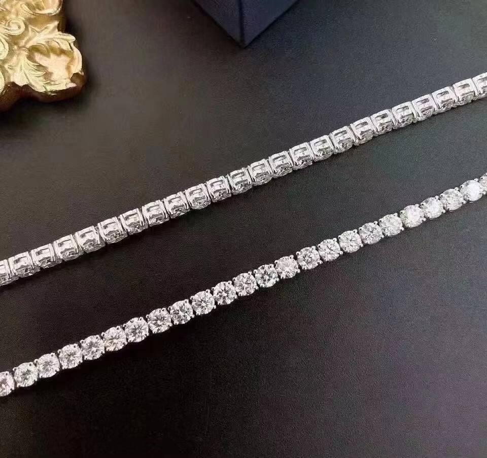 RTS Moissanite Tennis Chain Hip Hop Bracelet 925 Sterling Silver 9K 10K 14K 18K White Yellow Rose Solid Gold Moissanite Bangle