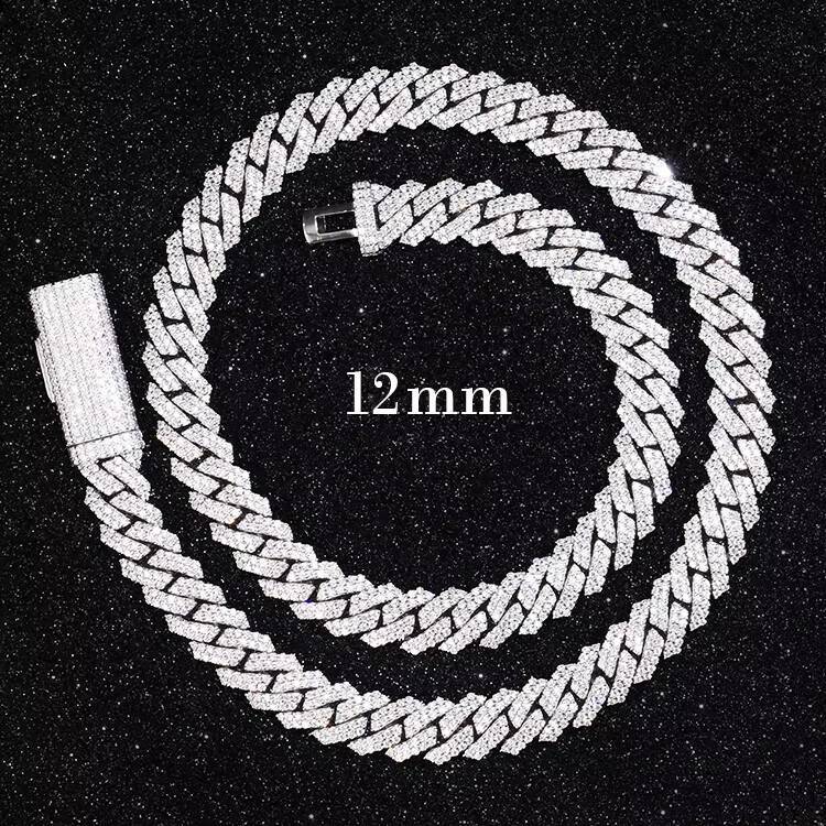 Hot Sale High Quality Hip Hop Necklace Bracelet 12MM Sier Iced Out VVS1 Moissanite Cuban Link Chain