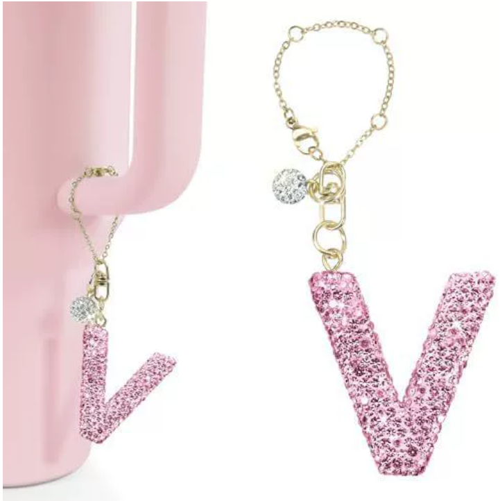 Key Rings Jewelry sparkling rhinestone Keychains Lanyards Glitter 26 Letter shiny Charms For Cup Bottle Chain Tumbler With Handle Bling Initial Name M