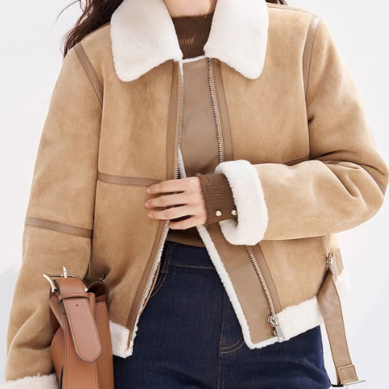 Jacket, outerwear, women's short style, lapel design, niche, versatile, fur and leather