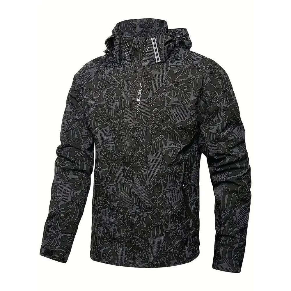 Men's Casual Waterproof Windbreaker Jacket Full Zip Up Hooded Shell Outdoor Hiking Coat For Autumn Plus Size
