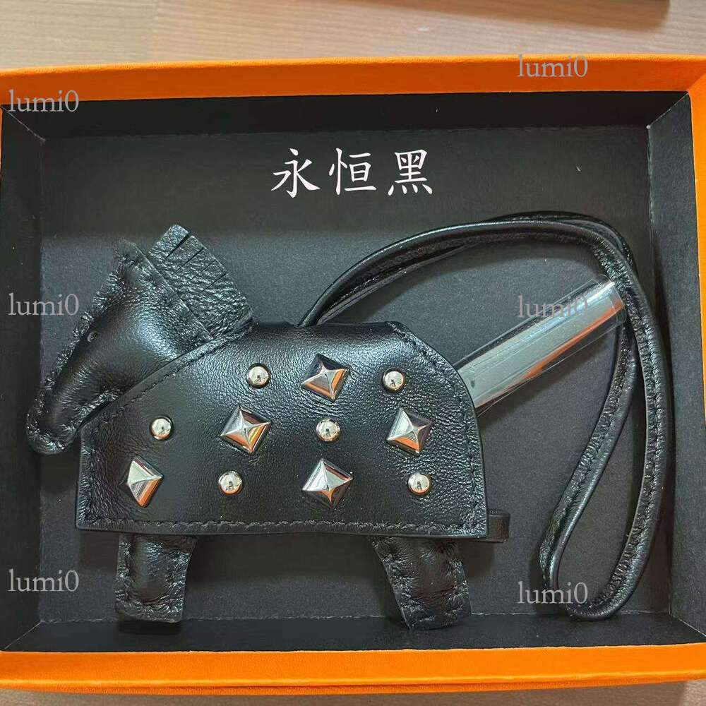 Personalized Rivet Genuine Leather Pony Charm Keychain Bag Decoration Gift Tassel Car Rearview Mirror Pendant