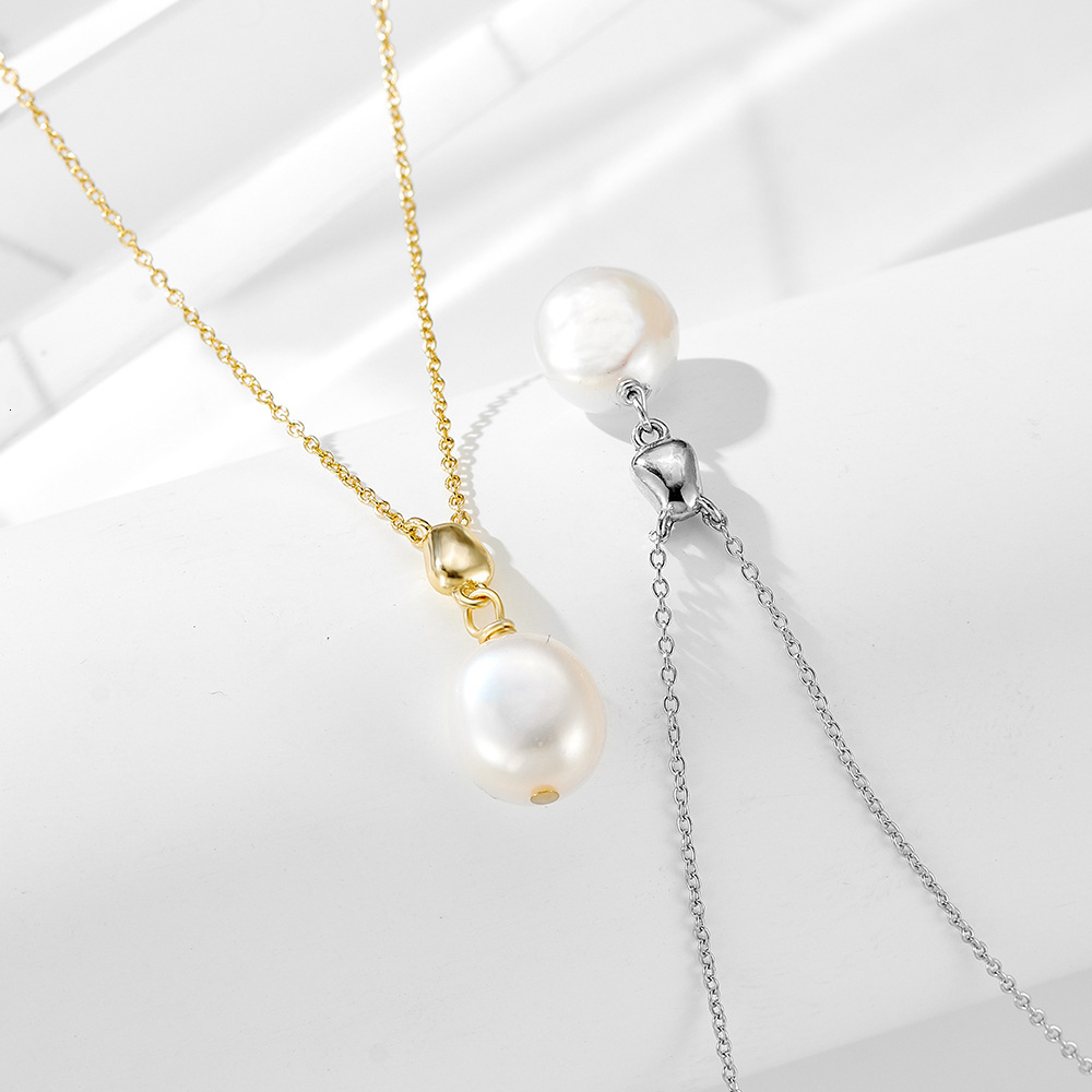 S Pure Sier Natural Baroque Pearl Pendant Necklace for Women Simple Versatile Elegant Clavicle Chain