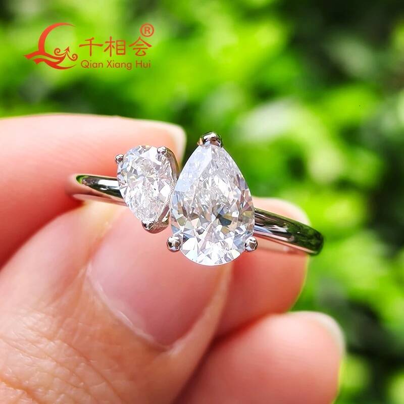 Double Pear Shape 6x9mm 4x6mm D VVS White Moissanite Ring S925 Sterling Silver Engagement Jewelry for Ladies