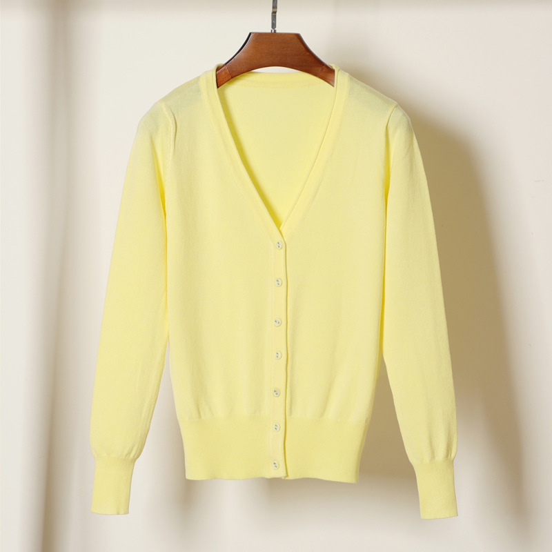 K1654 Korean style v-neck knitted sweater women's tops with long sleeves and versatile cardigan for spring and autumn short thin jacket in stock